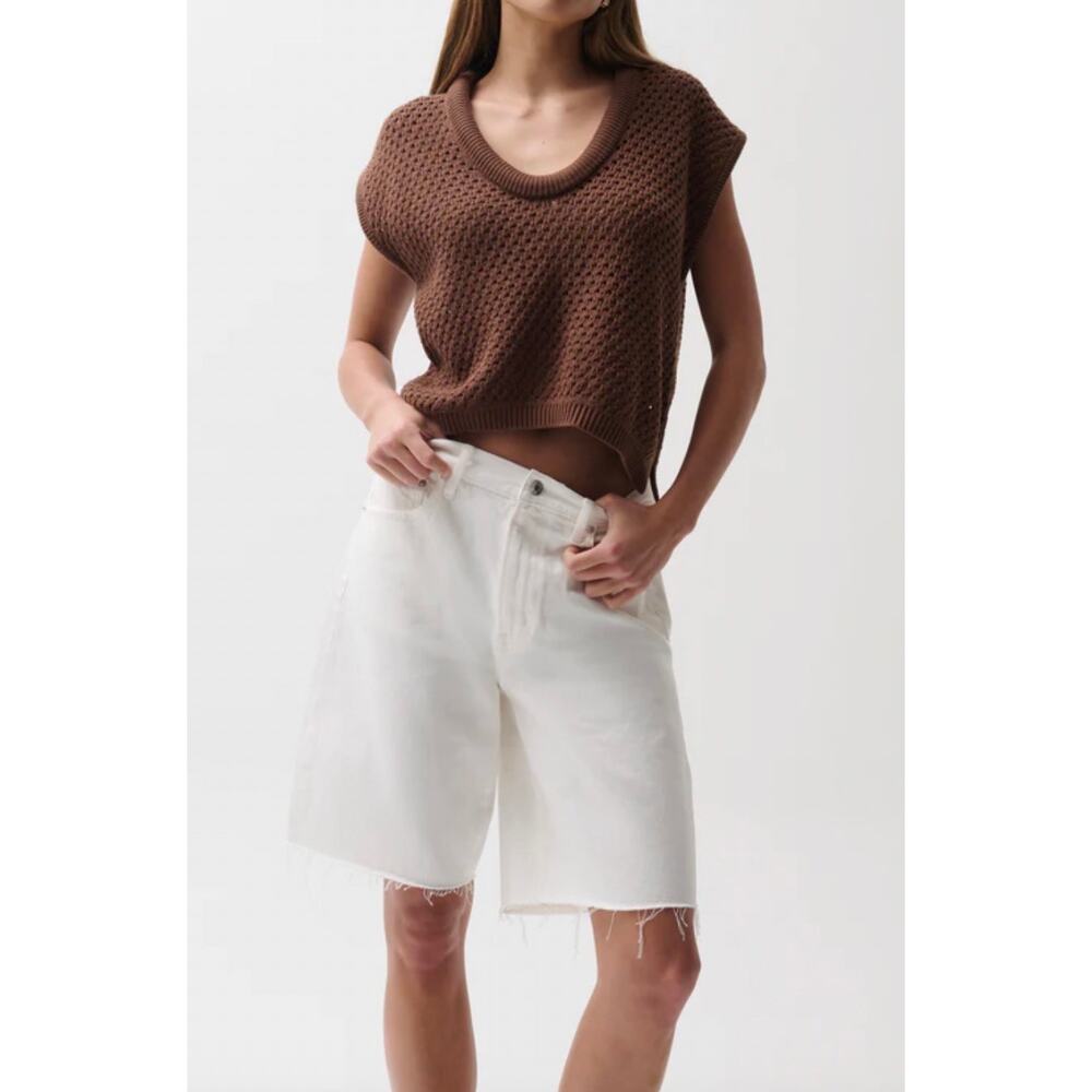 NWT Pistola Nolan Relaxed Straight Cut Off Long Short Paper White Women's 26